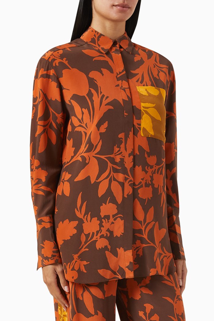 

Ari Contrast Relaxed Shirt in Silk, Orange