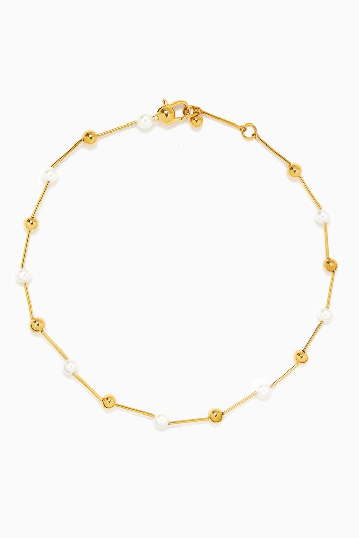 

Nova Pearl and Beaded Necklace in Gold-dipped Brass, White