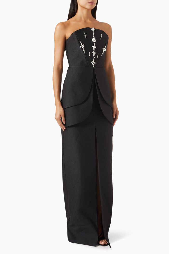 

Embellished Strapless Maxi Dress, Black