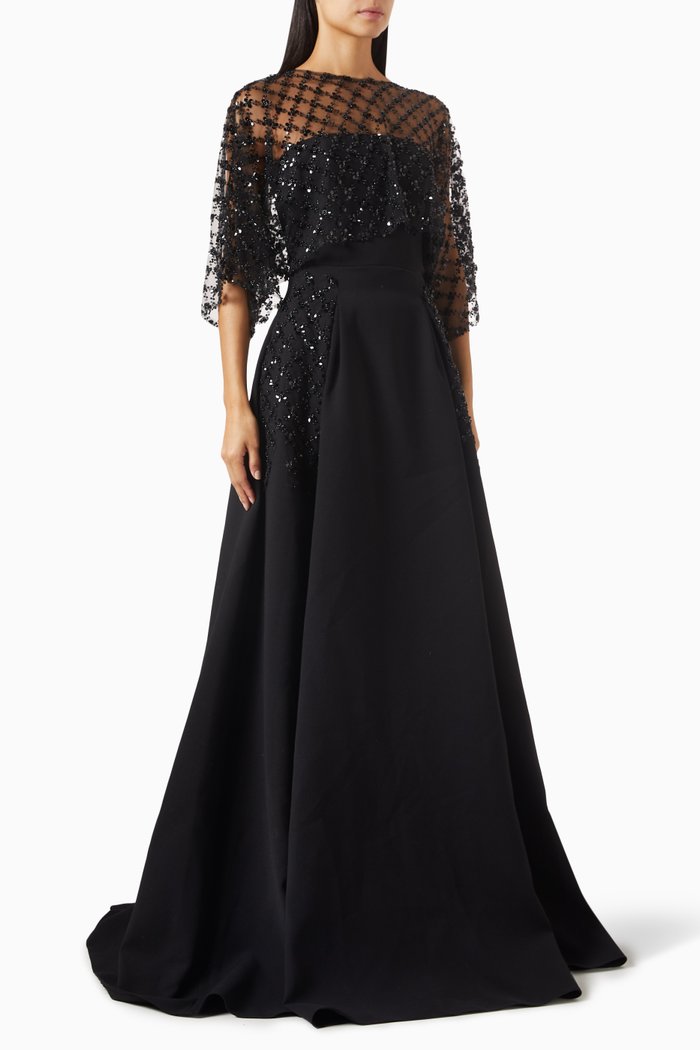 

Crystal-cape Dress in Satin, Black