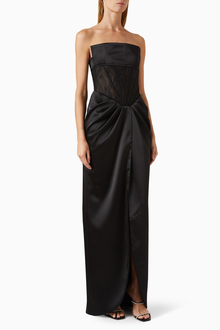 

Strapless Corset Dress in Satin, Blue