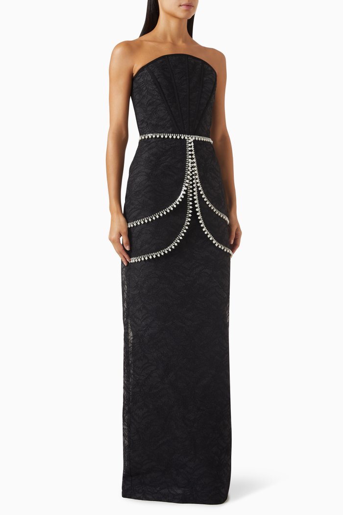 

Embellished Strapless Maxi Dress, Black