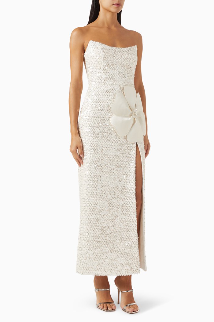 

Sequin-embellished Strapless Dress, Neutral