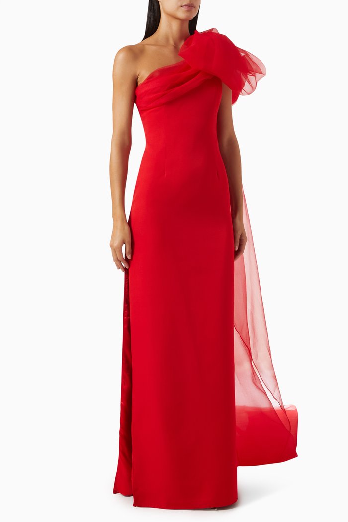 

Bow One-shoulder Maxi Dress, Red