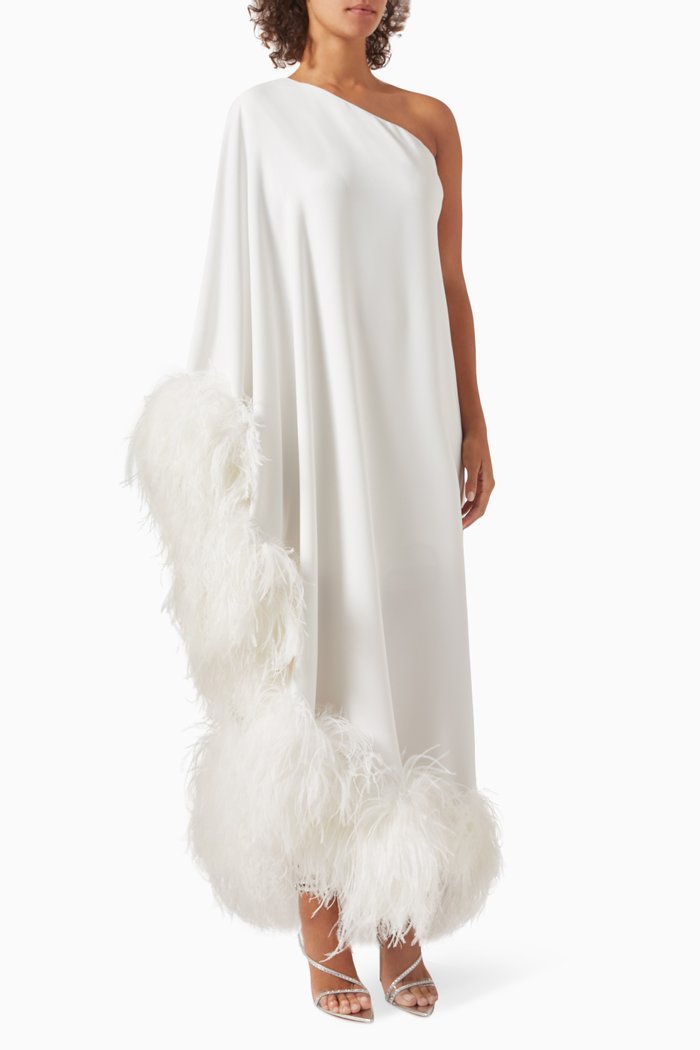 

Rossy Feather-trim Maxi Dress in Crepe, White