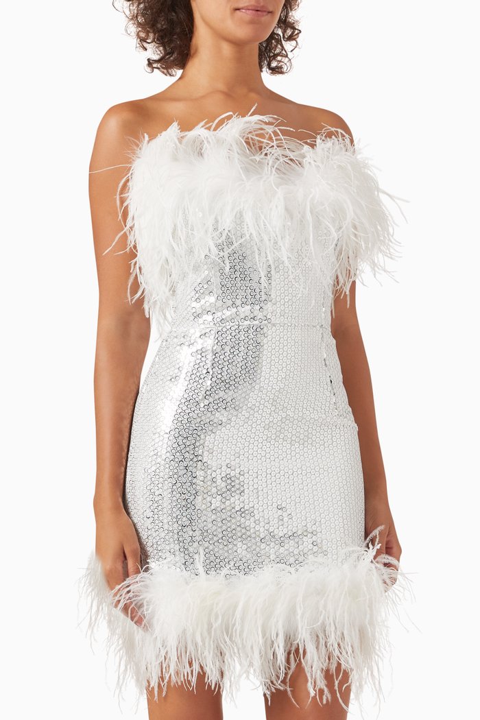 

Liza Feather-trim Sequin Mini Dress, White