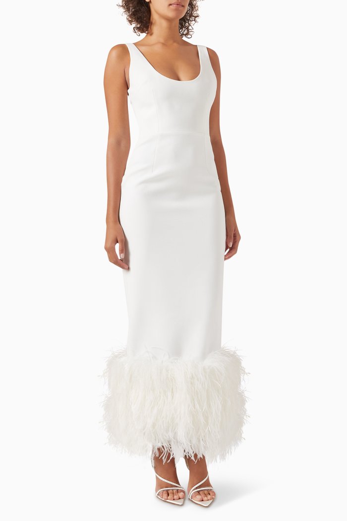 

Manu Feather-trim Maxi Dress in Crepe, White