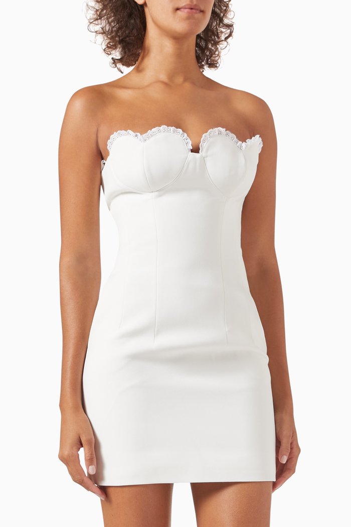 

Aurelie Lace-trim Strapless Mini Dress in Crepe, White