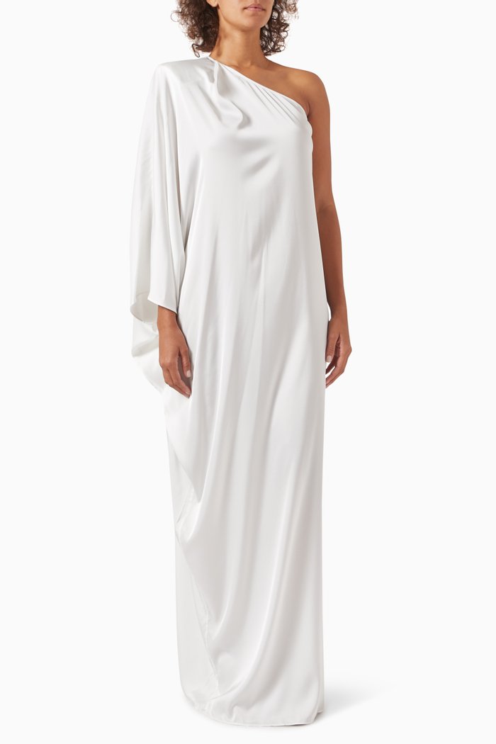

Meredith One-shoulder Maxi Dress in Satin, White