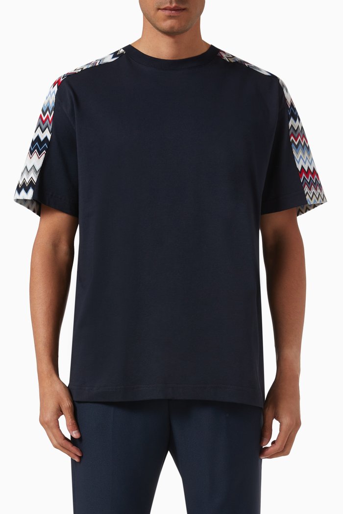 

Chevron Panelled T-shirt in Cotton-jersey, Blue