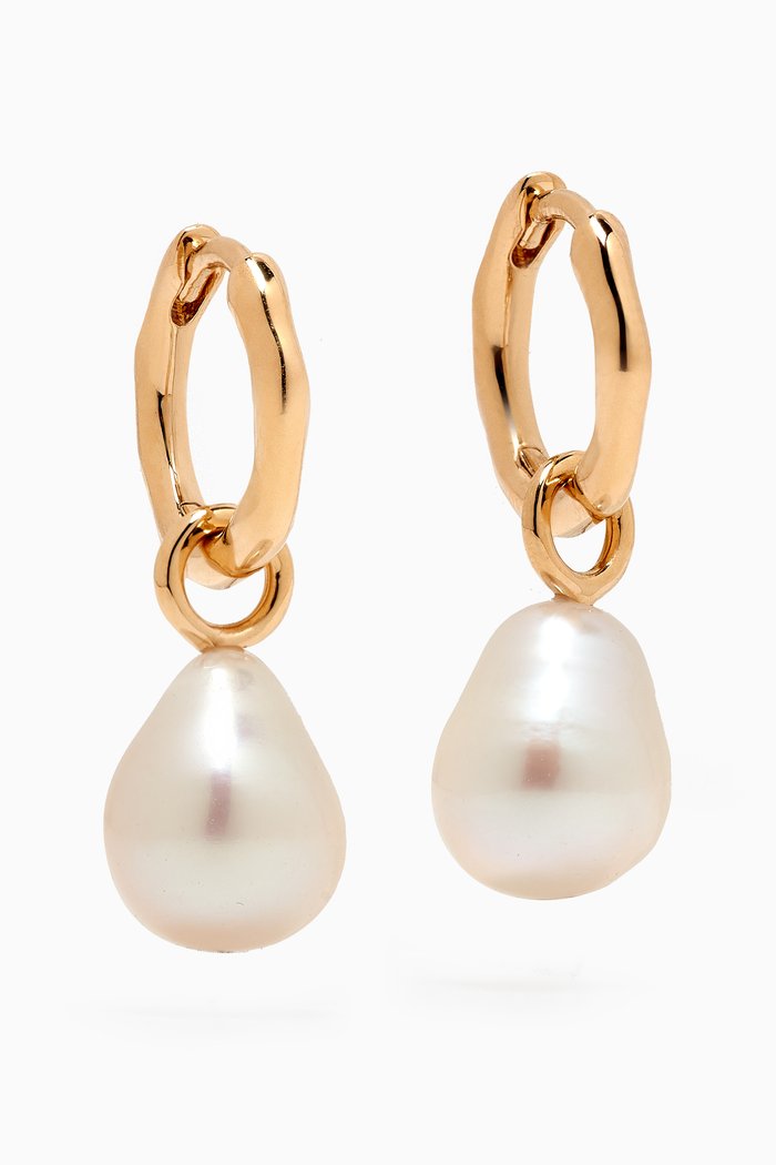 

Mini Pearl Drop Hoop Earrings in 14kt Recycled Gold, Yellow