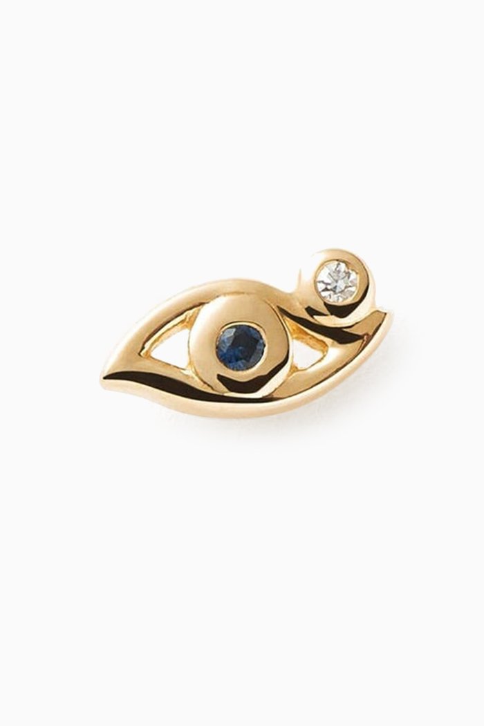 

Eye Diamond & Sapphire Single Stud Earring in 14kt Recycled Gold, Yellow