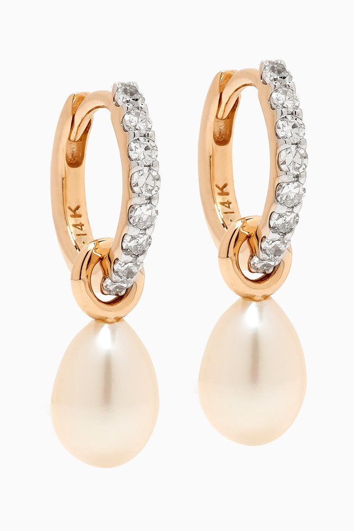 

Diamond & Pearl Charm Hoop Earrings in 14kt Recycled Gold, Yellow