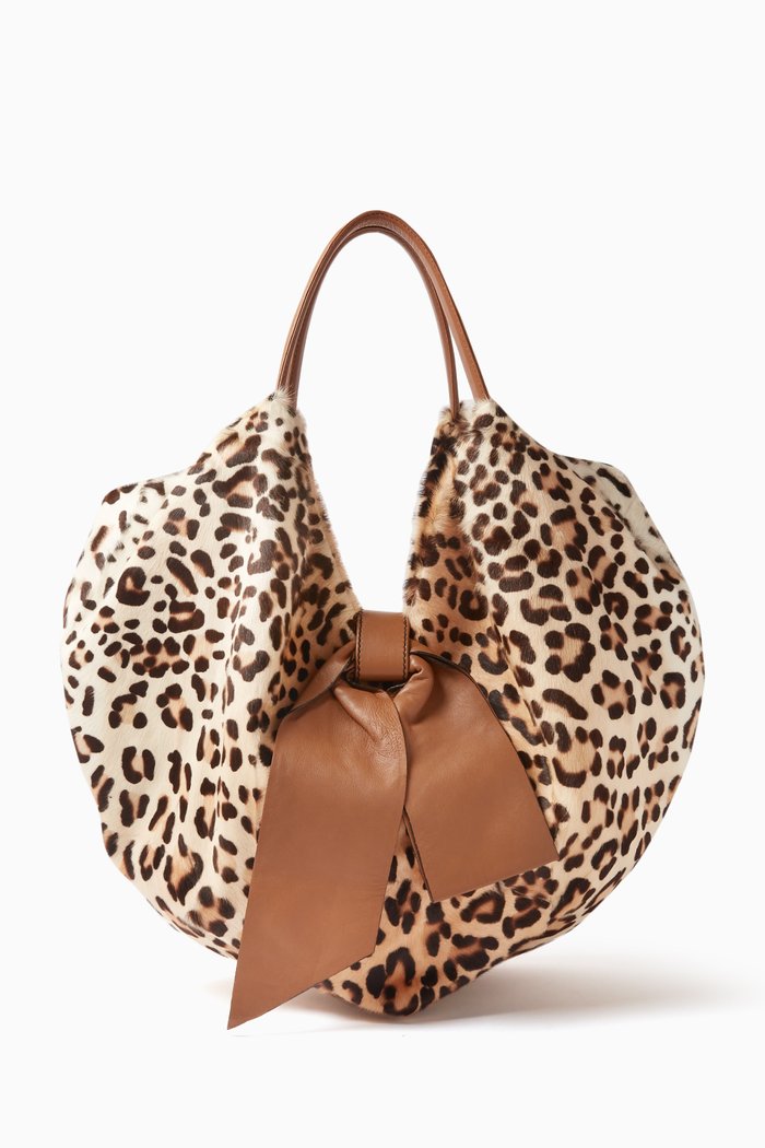 

Leopard-print 360 Hobo Shoulder Bag in Pony Hair, Brown
