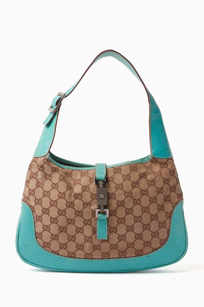 Small Jackie Shoulder Bag in Canvas & Leather, Brown