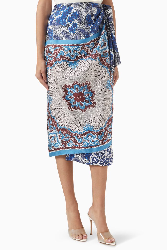 

Sarong-style Nuevo Midi Skirt in Silk, Blue