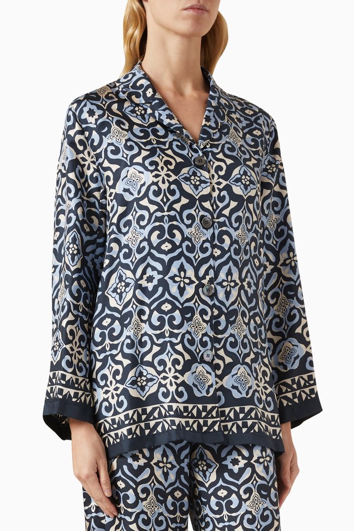 

Leticia Printed Shirt in Silk Twill, Blue