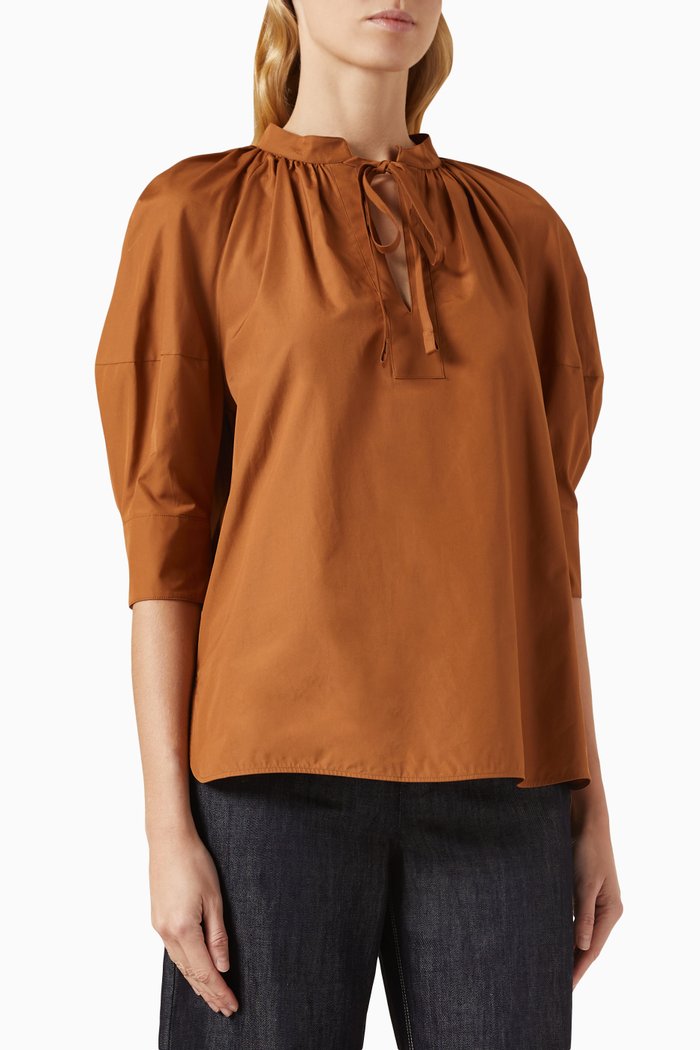

Capri Balloon-sleeve Shirt in Cotton, Brown