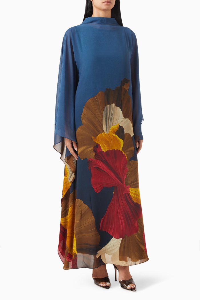 

Printed Turtleneck Kaftan in Chiffon, Multicolour