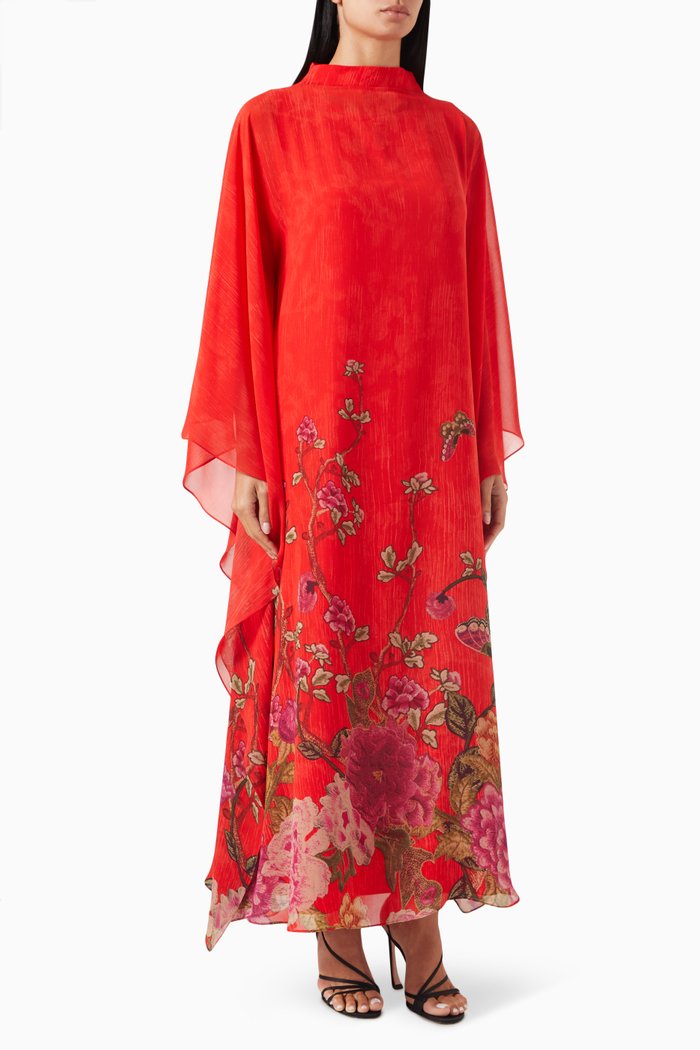 

Printed Turtleneck Kaftan in Chiffon, Multicolour