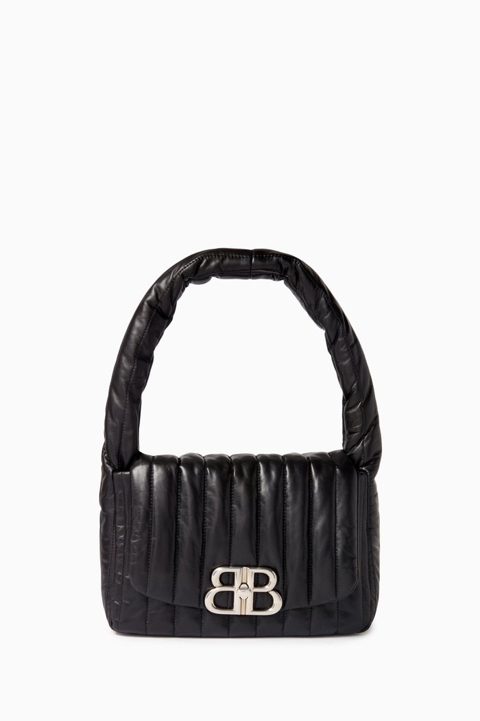 

Small Monaco Chain Shoulder Bag in Arena Calfskin, Black