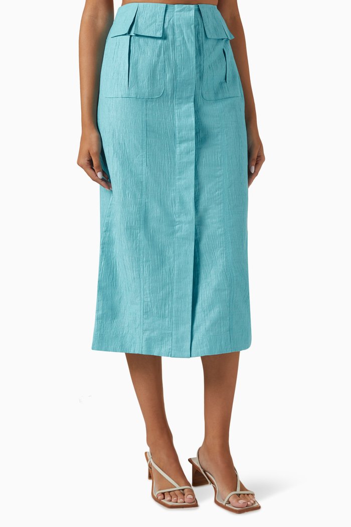 

Cargo Midi Skirt in Linen Blend, Blue