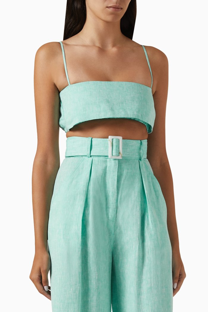 

Bandeau Crop Top in Linen, Blue