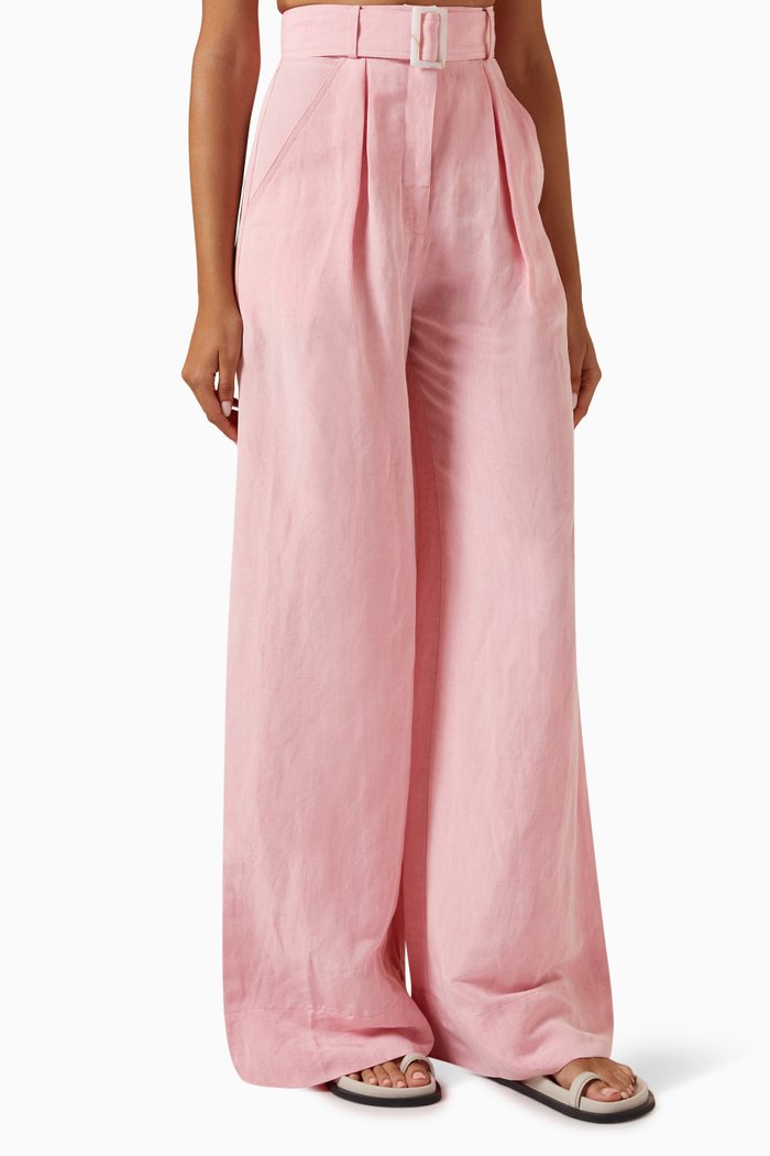 

Wide-leg Pleated Pants in Linen Blend, Pink