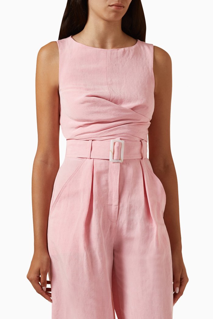 

Tie-up Crop Top in Linen Blend, Pink