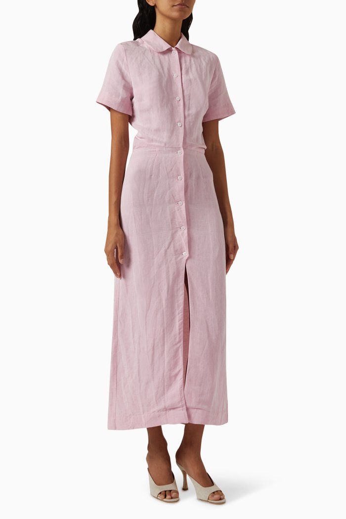 

Midi Shirt Dress in Linen Blend, Pink