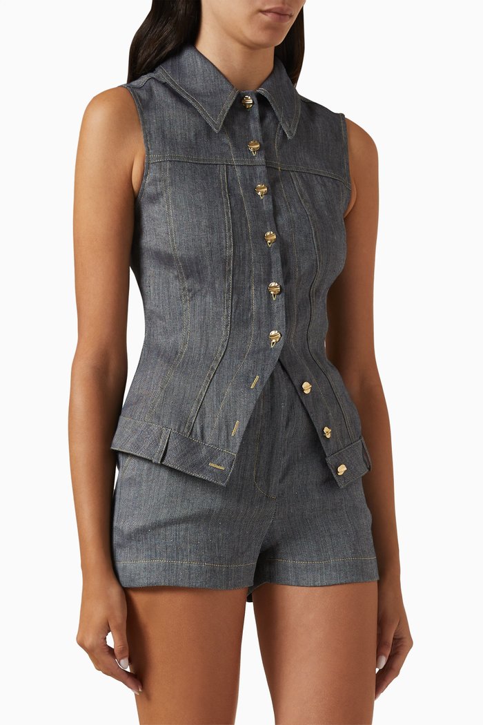 

Button-down Vest in Linen Blend, Blue