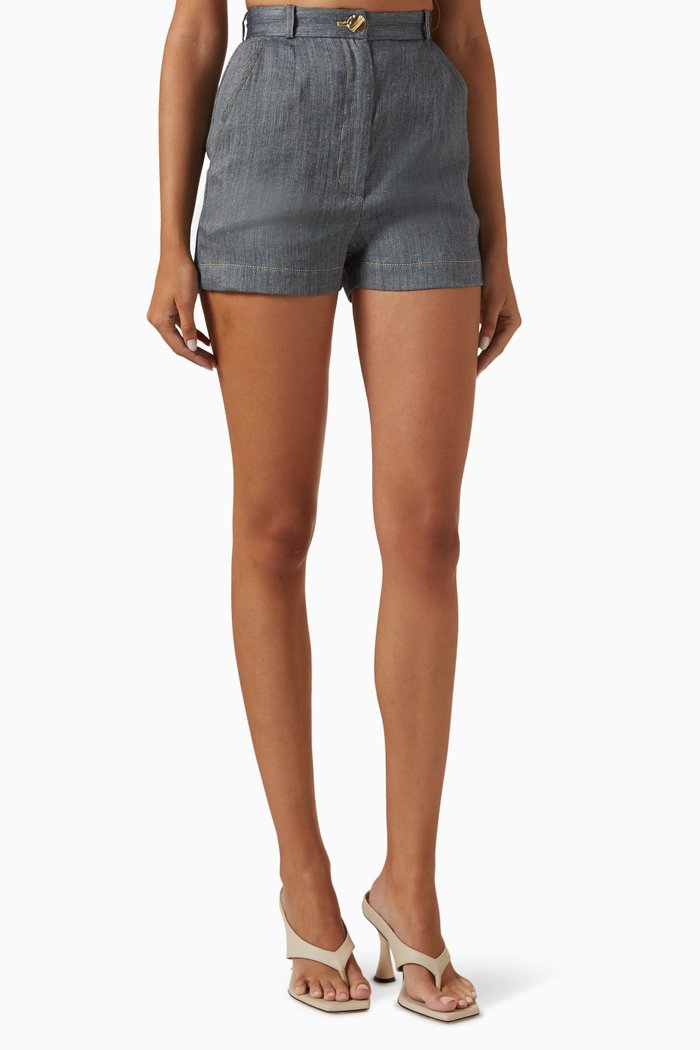 

High-waist Hot Shorts in Linen Blend, Blue