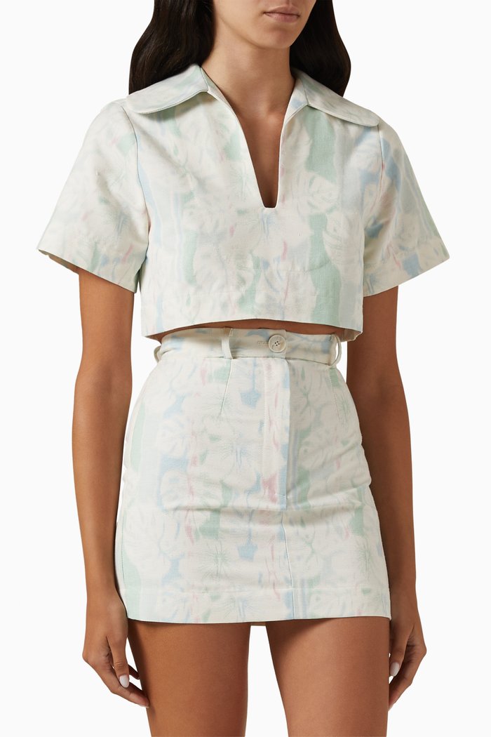 

Popover Crop Shirt in Cotton Blend, Multicolour