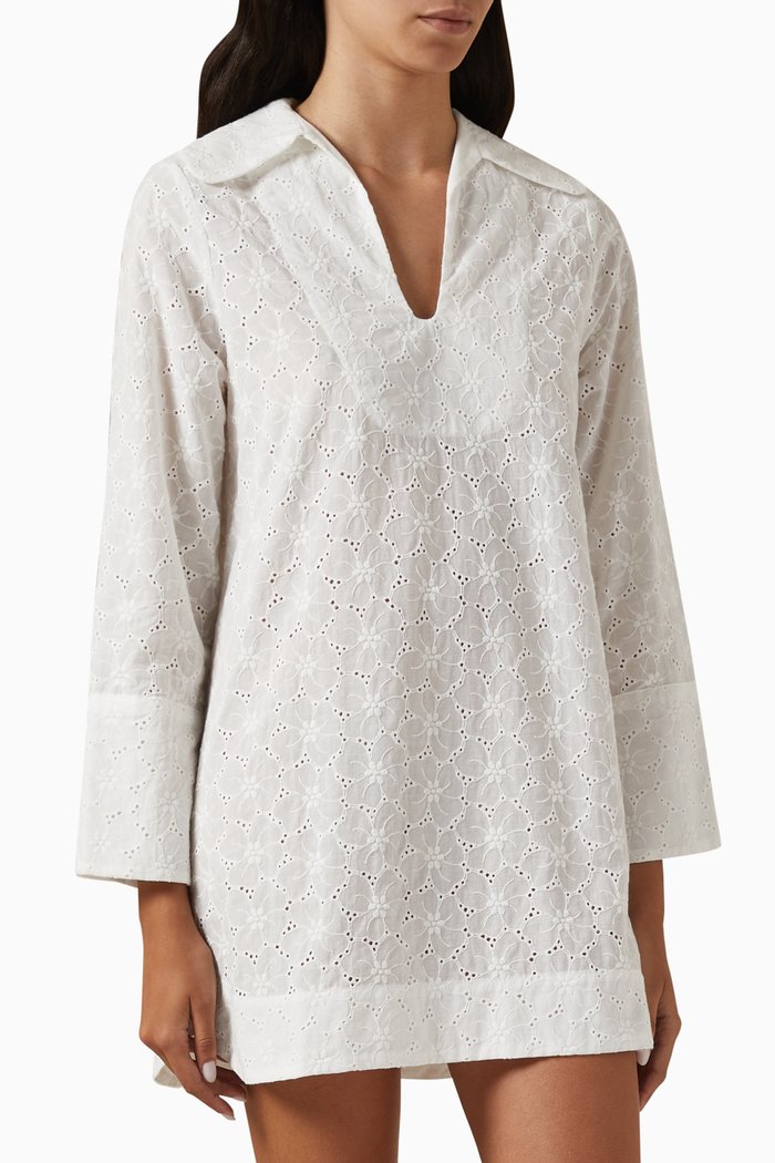 Long-sleeve Popover Tunic in Cotton, White