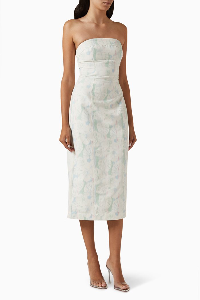 

Strapless Midi Dress in Cotton Blend, Multicolour