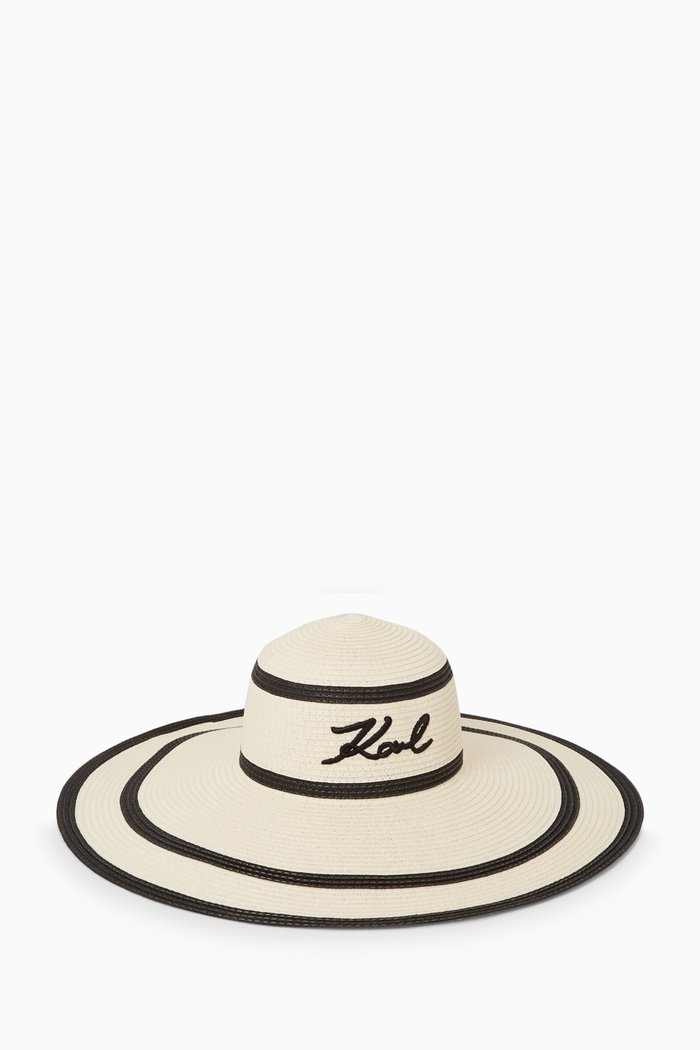 

K/Signature Striped Summer Hat, Black