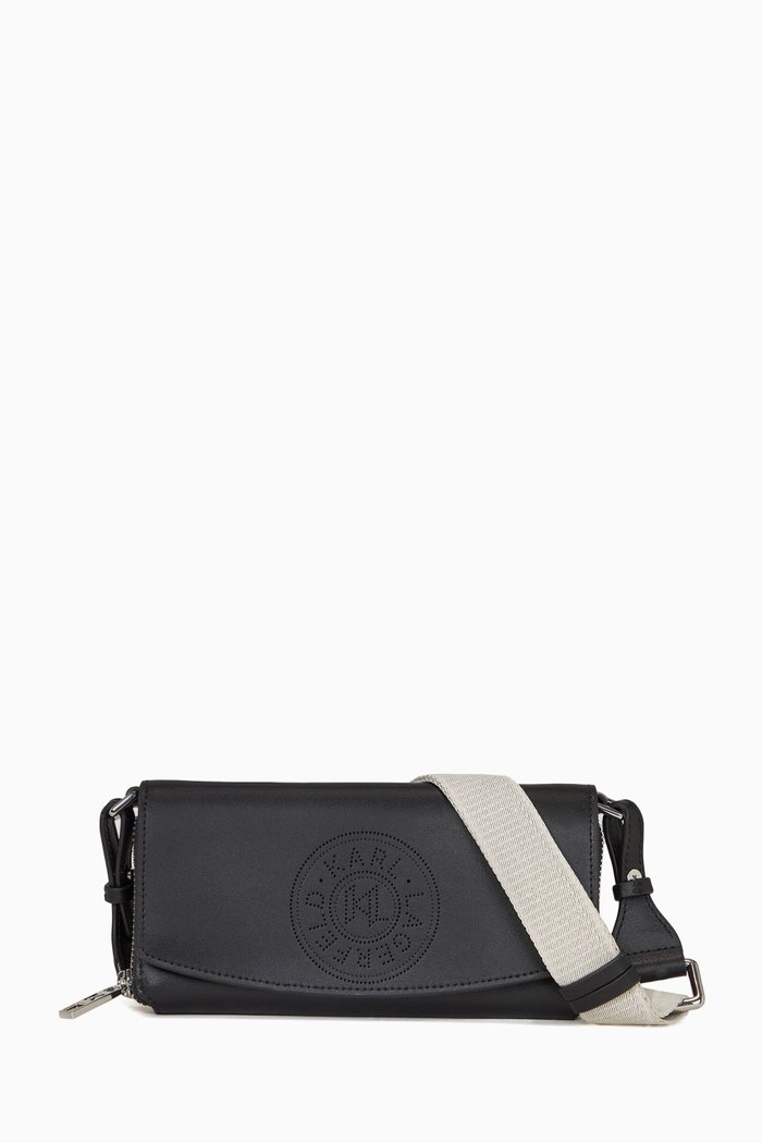 

K/Circle Perforated Pochette in Leather, Black