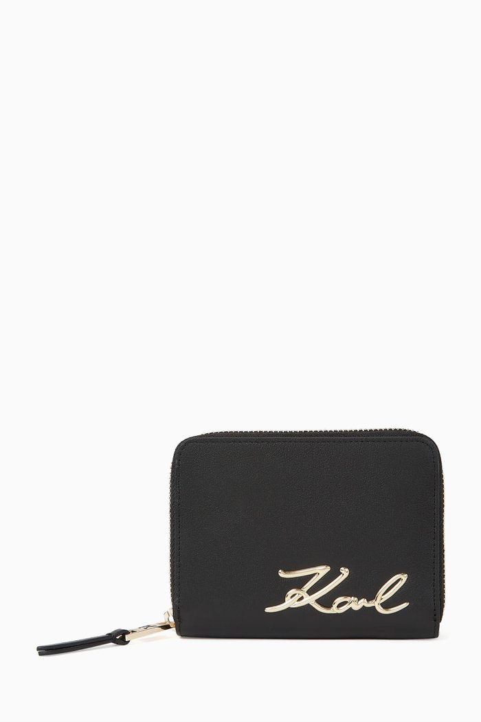 

K/Signature Logo Zip Wallet in Faux Leather, Black