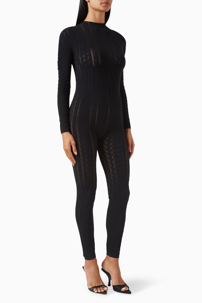 Seamless Catsuit in Stretch Nylon, Black