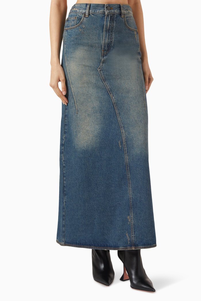 Fluted Maxi Skirt in Denim, Blue