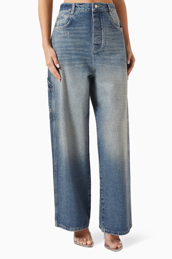 

Oversized Crystal-embellished Jeans in Denim, Blue