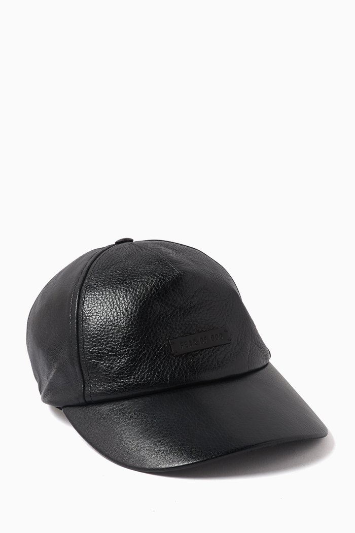 Logo Baseball Cap in Leather, Black