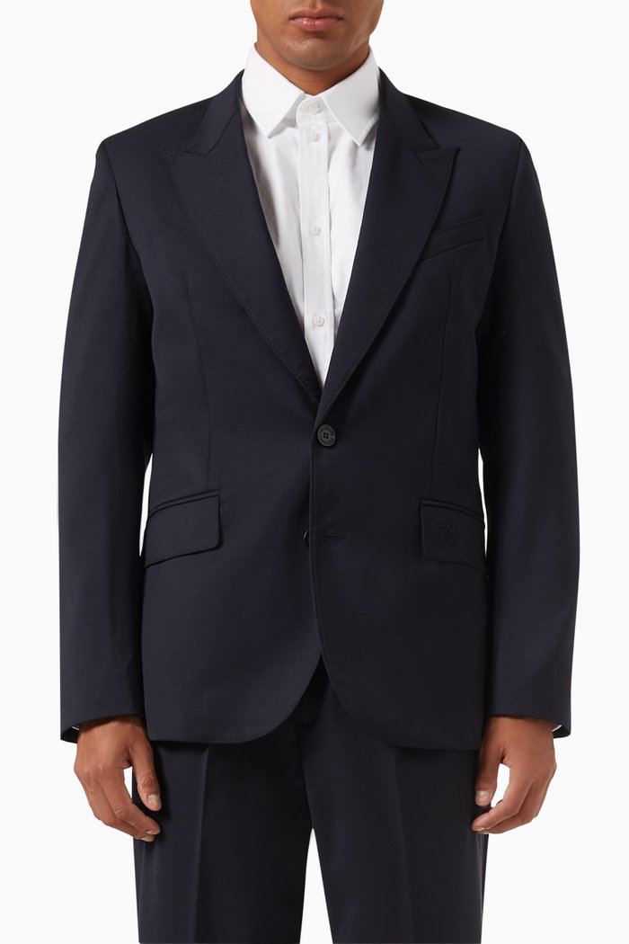 

Peak Lapel Blazer in Wool Blend, Black