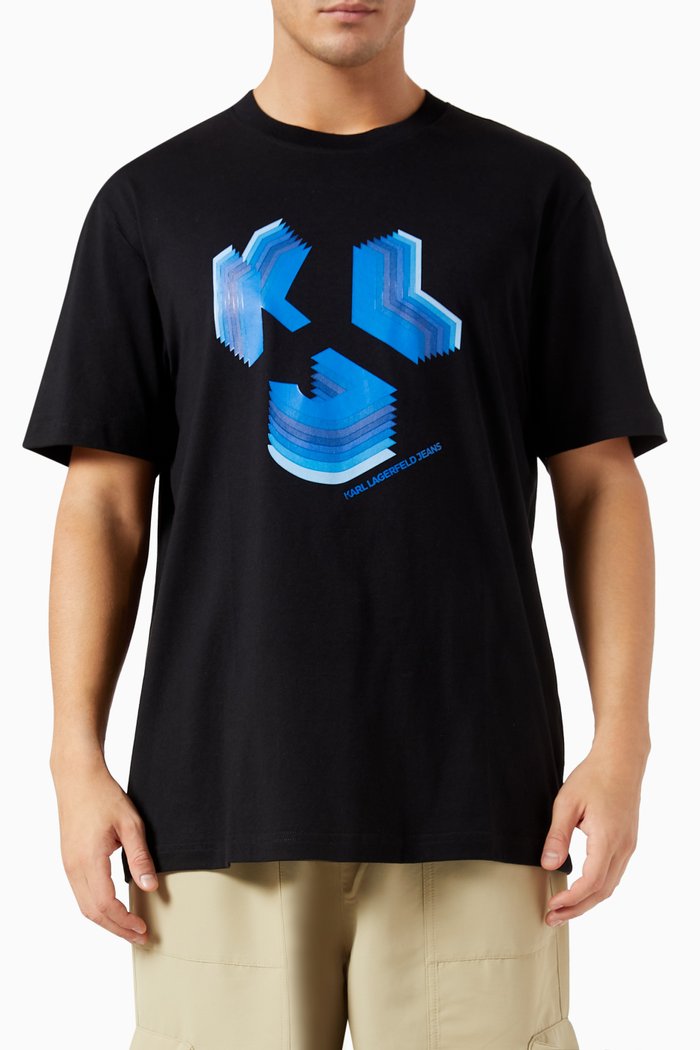 KLJ Monogram T-shirt in Organic Cotton Jersey, Black