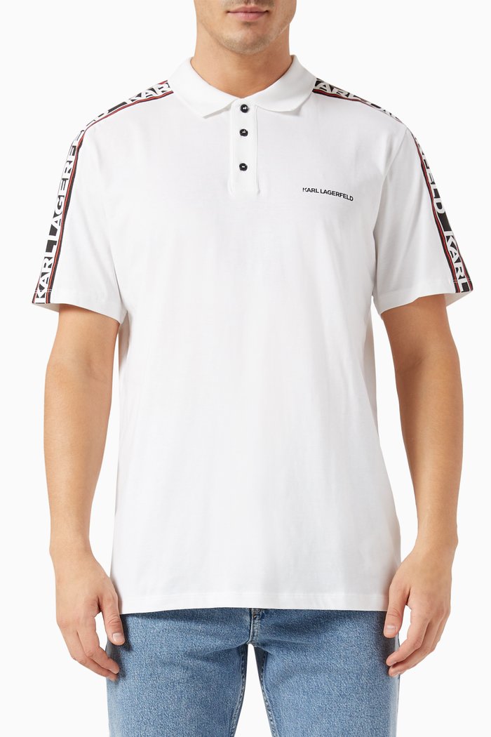 

Logo Tape Polo Shirt in Organic Cotton Jersey, White