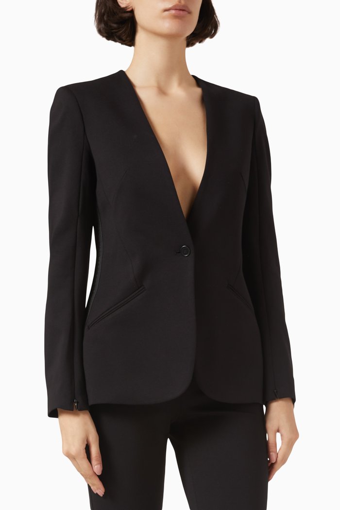 Single-breasted Blazer in Stretch Punto Fabric, Black