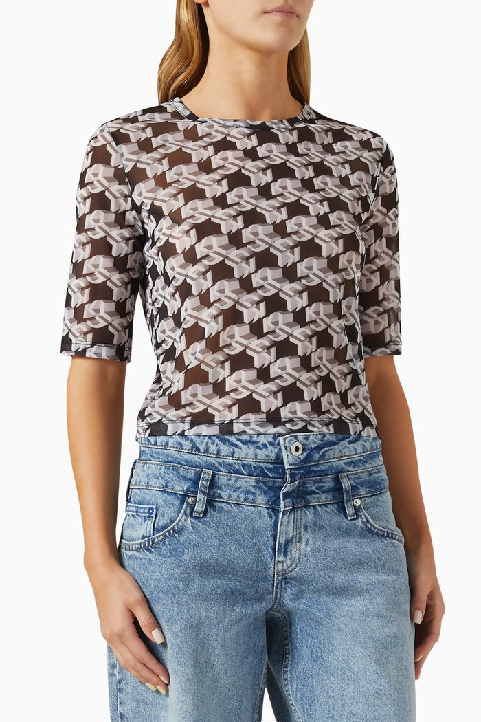 

KJL Monogram Sheer Top, Black