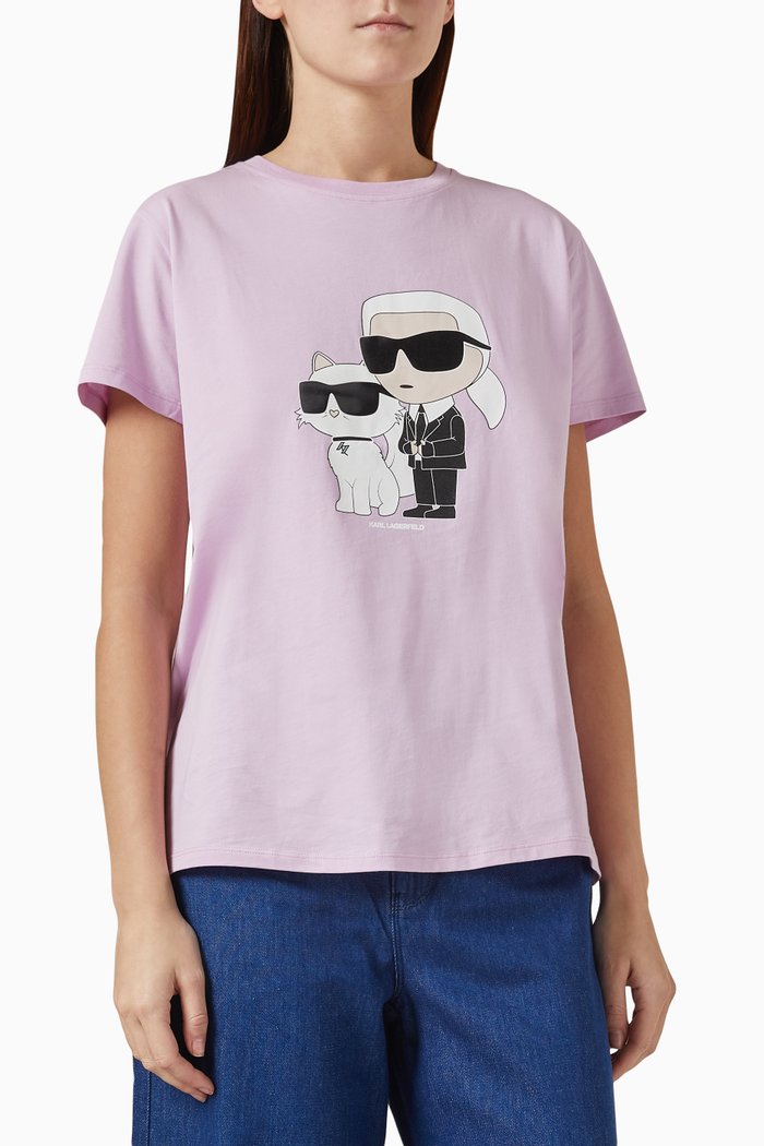 

Ikonik Karl & Choupette T-shirt in Cotton, Pink