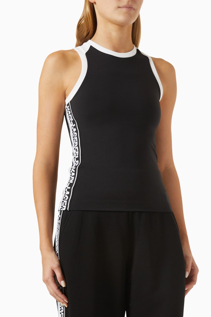 Logo-tape Tank Top in Stretch-jersey, Black