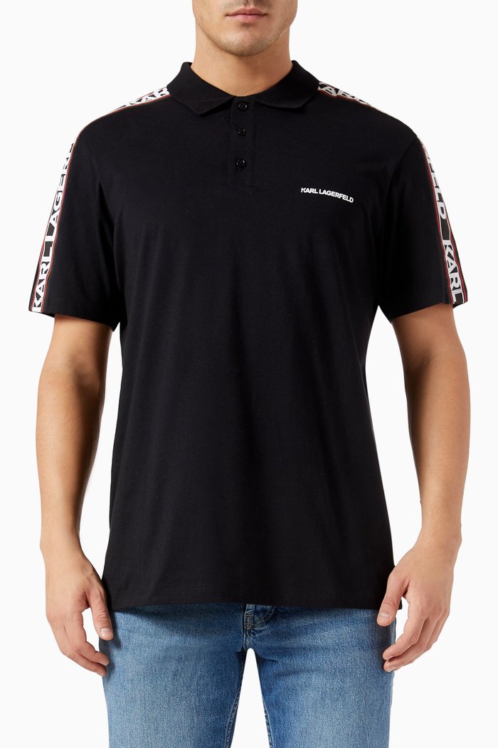 

Logo Tape Polo Shirt in Organic Cotton Jersey, Black